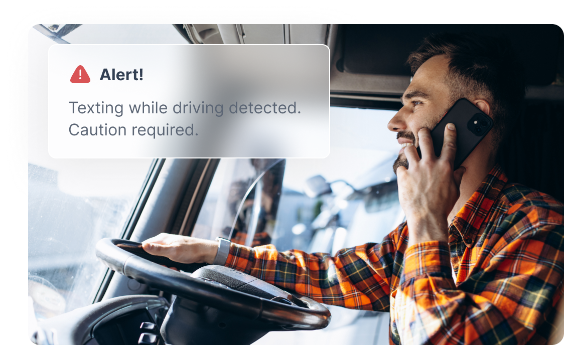 Driver in car with coffee cup showing distracted driving detection